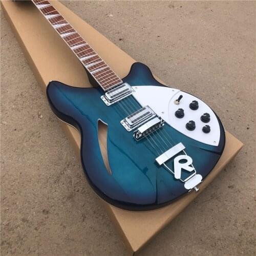12 string custom 360 electric guitar, blue, bright red sandalwood fingerboard, half empty center, package freight, wholesale and