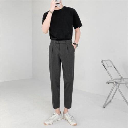 2021 Mens Business Dress Pants Korean Style Slim Fit Office Social Suit Pants Casual Trousers Streetwear Luxury Mens Trousers