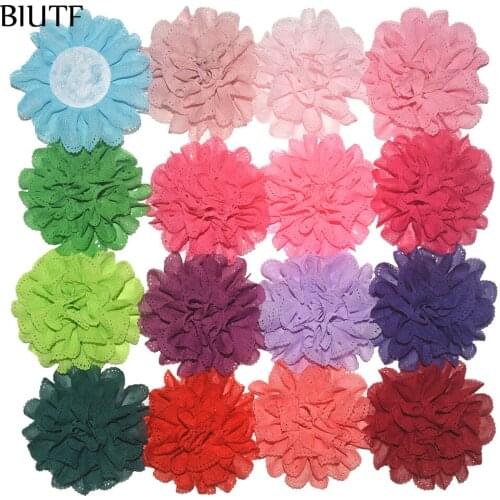 30pcs/lot 3.6 inch Fabric Eyelet Flower Hollowed-out Chiffon Flower With Or Without Hairpin Accessories Summer Color TH253