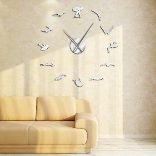 Swimming Sport 3D DIY Wall Clock Unique Gift For Swimmer Mirror Surface Quiet Sweep Clock Watch Athlete Fashion Home Decoration