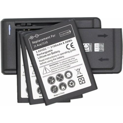 3x 2100mAh EB-BJ110ABE Replacement Battery + Universal Charger For Samsung Galaxy SM-J110M/DS J1 ACE J110F J110G J110H