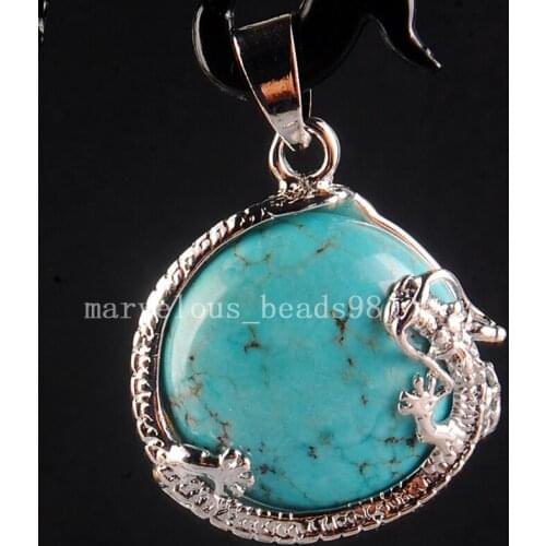 Free shipping 23mm Fashion Jewelry Blue Howlite Round Dragon Pendant Bead MC3758