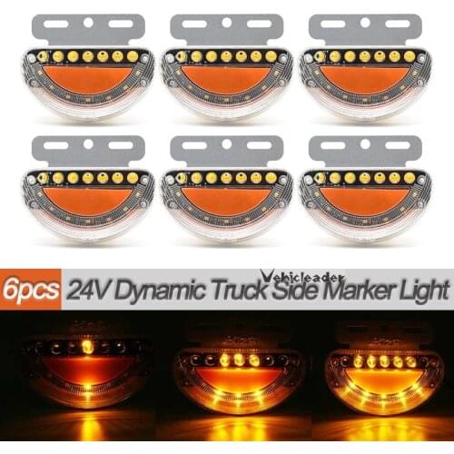 6pcs 24V LED Amber Dynamic Car Truck Side Marker Light Car External Lights Squarde Warning Tail Light Signal Lamps Trailer Lorry