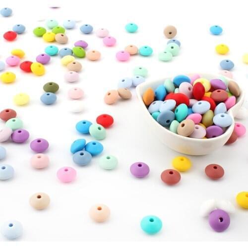 Keep&grow 50pcs Silicone Beads 12mm Food Grade Lentil Silicone Beads DIY Baby Pendant Necklace Silicone Teether
