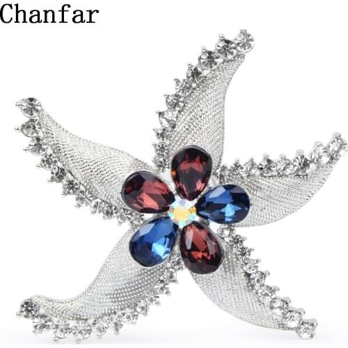 Chanfar Lovely Rhinestone Starfish Brooch Metal Brooch Pins Jewelry For Women Men Wedding Accessories Wholesale