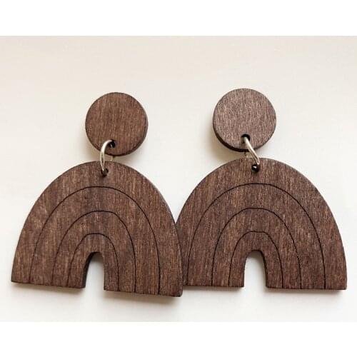 Rainbow Shape Wood Statement Drop Earring Jewelry Simple Metal Retro Vintage Bohemian Geometric Casual Unique Earrings for Women