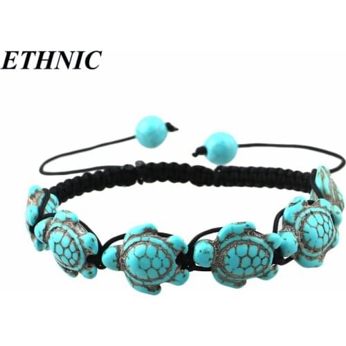 Hawaiian Summer Style Green Stone Turtle Shape Vintage Charm Bracelets for Women Handmade A Bracelet Rope Adjustable Wholesales