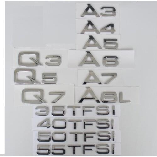 Chrome Letters for Audi A3 A4 A5 A6 A7 A8 A4L A6L A8L Q3 Q5 Q7 Q8 35TFSI 40TFSI 45TFSI 50TFSI 55TFSI TDI TFSI Emblems Badges