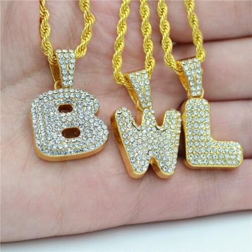 Custom Bubble Letters Name Pendant Iced out Gold Rhinestone Hip Hop Necklaces Jewelry Gift Drop Shipping