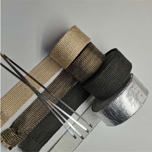 Glass fiber exhaust manifold insulation tape banana tape with stainless steel cable tie 5cm*5M 10M 15M