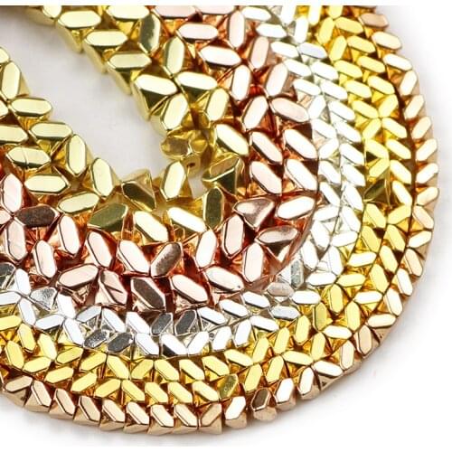 JHNBY Faceted Triangle Pyramid Gold Hematite Natural Stone 3/4.5mm Spacer Loose Beads For Jewelry Making Diy bracelets Findings