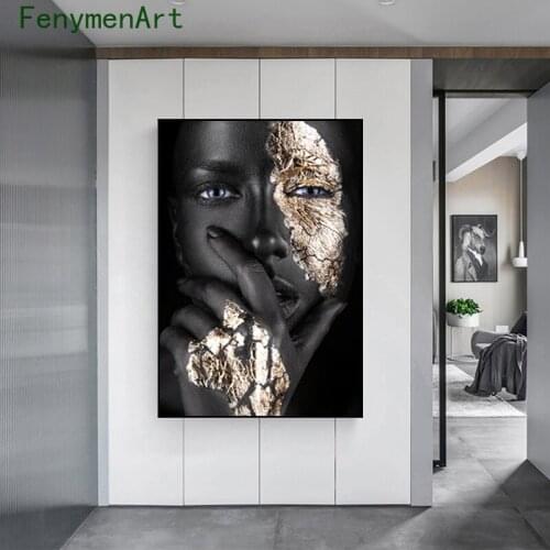 African Art Woman Canvas Oil Painting Black Gold Woman Posters and Prints Scandinavian Wall Art Pictures Living Room Home Decor