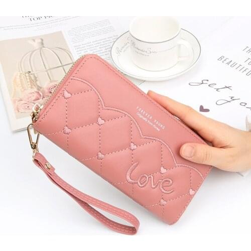 Many Departments Wristband Wallets Women Long Zipper Clutch PU Leather Wallet Female Card Holder Coin Purse Ladies Handbag