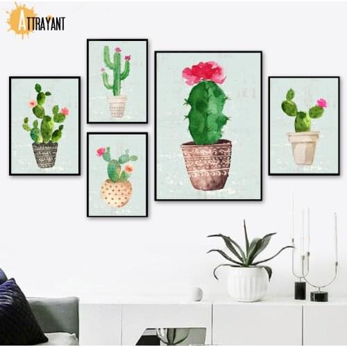 Plants Cactus Flower Nursery Wall Art Canvas Painting Nordic Posters And Prints Wall Pictures For Living Room Bed Room Decor
