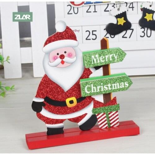 ZLAR 2021 New Christmas Living Room Decoration Small Santa Claus Snowman Elk Wood Accessories Home Decor Crafts Bamboo