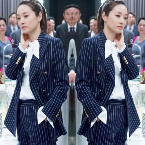OLfashion slim high-quality new wild striped suit jacket female professional suit pants two-piece suit women suit women suit set