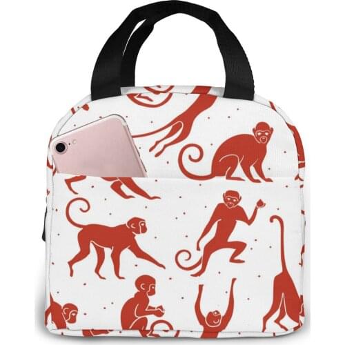 Monkey Silhouette Pattern Cooler Lunch Box Portable Insulated Lunch Bag Thermal Food Picnic Lunch Bags