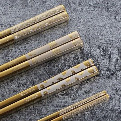 Stainless Steel Chop sticks Anti-rolling Luxury Laser Engraving Korean Chopsticks SUS Chinese Chopstick Food Sticks Tableware