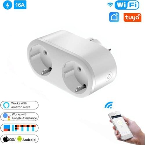 EU Plug Socket Dual Smart WIFI Plug Adaptor Power Monitor Outlet Socket Timing Remote Control Smart Home Google Home IFTTT