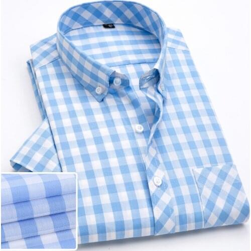 Men' Plaid Shirt for Summer Short Sleeve Slim Fit Casual Easy Match mens checked design Leisure shirt for teenage Boys