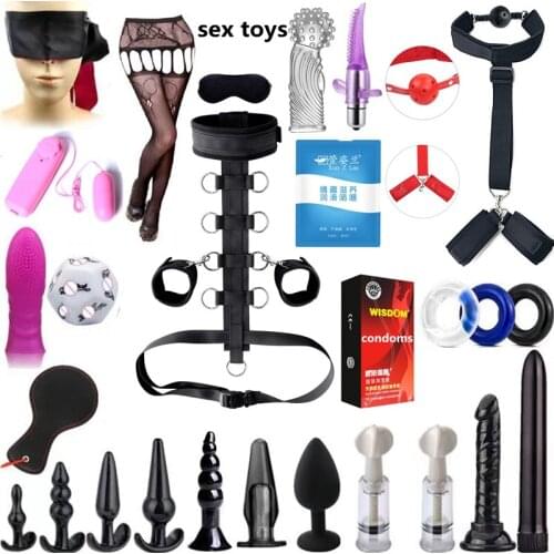 Sex shop BDSM Kits Plush Sex Bondage Set Handcuffs Sex Games Whip Gag Nipple Clamps Sex Toys For woman dildo vibrator sex tools