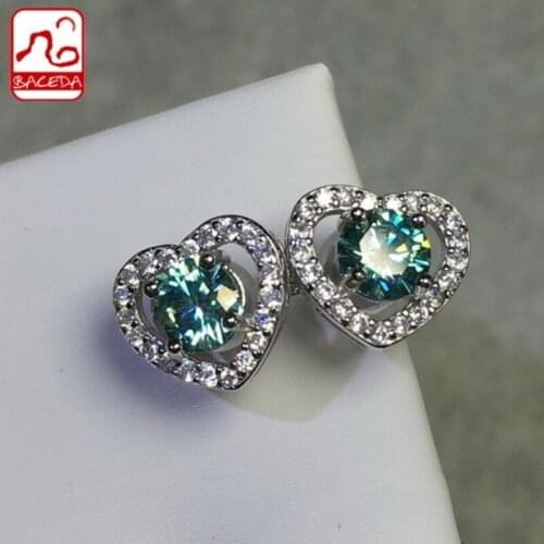 Baceda Achieve goals 1Carat Blue and 2Carat Green Moissanite Stud Earrings with Silver Locks, Gift Box Packaging and Certificate