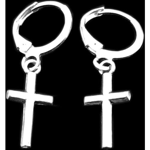 Silver Color Small Cross Drop Dangle Earrings for Women Crescent Moon Lady Fashion Asymmetric Ear Piercing Jewelry Stud Earring