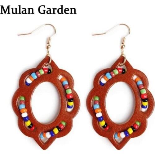 M&G New Fashion Flower Genuine Leather Earrings Colorful Beads Hollow Dangle Earrings Fashion Jewelry Women Accessories Gifts