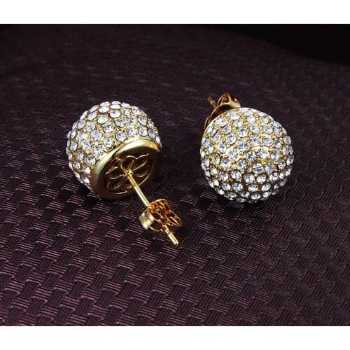 Ball Shaped Tiny Zircon paved Stud Earrings Yellow Gold Filled Fashion Womens Earrings Luxury Gift