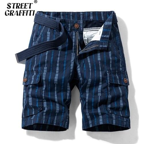 GRAFFITI Summer Men Cargo Shorts Cotton Striped Fit Print Mens Short 2021 New Spring Casual Pants Clothing Social Cargo Short