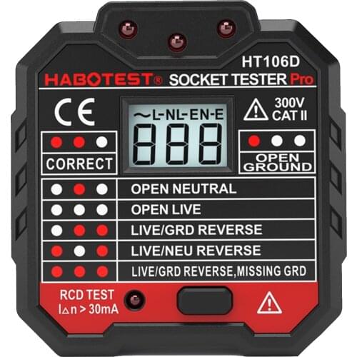 UK EU Plug Socket Tester HABOTEST HT106 Socket Tester Pro Voltage Test Socket Detector Ground Zero Line Polarity Phase Check