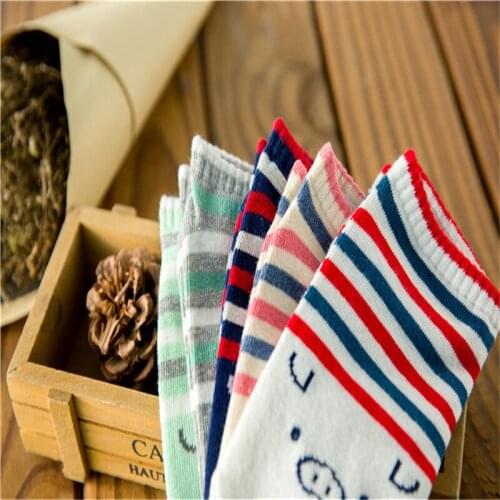 ZDL-220 Spring Summer Korean Cartoon Pig Straight Women Warm Comfortable Casual Cotton Girl Striped Socks 10 pairs