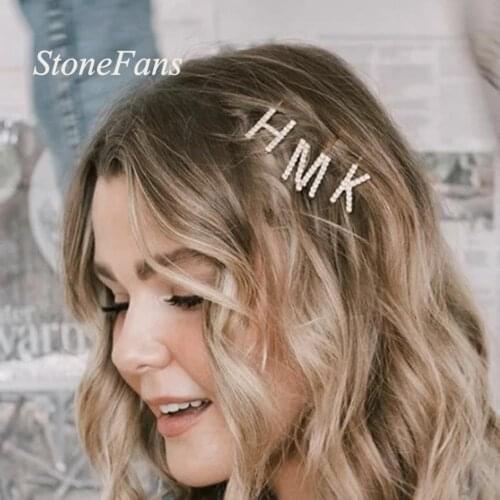 StoneFans 26 Letters Crystal Bobbi Jewelry for Women Hair Pin and Clips With Words Wholesale Bulk for Girls Alphabet Jewelry