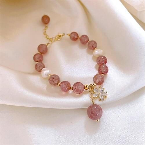 Pink Crystal Bracelet Female Ins Design For Women Transfer Beads Bracelet Simple Temperament Fashion Net Red Bracelet Trend New