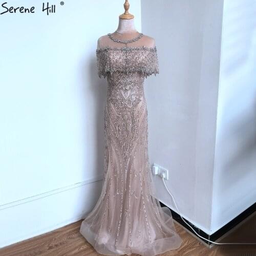 SERENE HILL Nude Diamond Sequins Luxury evening Dresses For Woman 2020 Dubai Mermaid Formal Dress LA70519