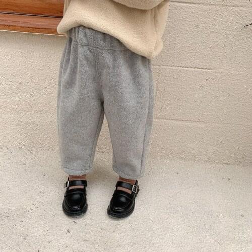 Winter fashion girls fleece warm woolen casual pants 2020 Kids solid color all-match thick trousers