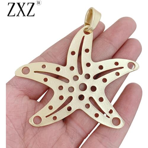 ZXZ 2pcs Matt Gold Tone Large Starfish Sea Star Charms Pendants for Necklace Jewelry Making Accessories 74x70mm