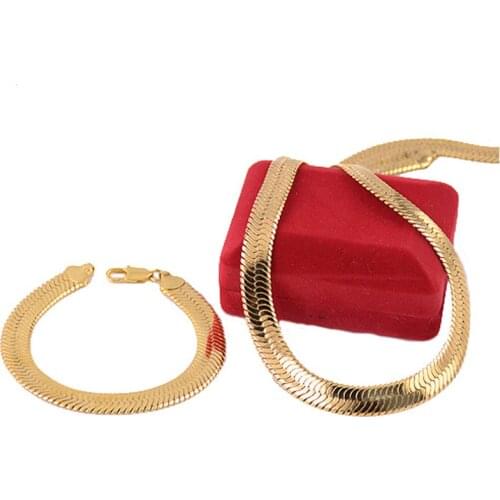 1 Set Mens Womens 10mm Yellow Solid Gold Color Filled Set Jewelry Herringbone Bracelet Chain Necklace Chunky Jewelry Gold Sets