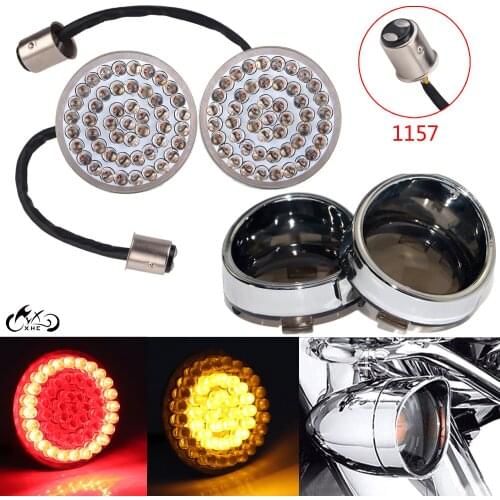 1 Pair Motorcycle 2" Red Amber LED Lights Smoke Turn Signal Lenses For Harley Dyna Electra Road Glide FLTR Road King Sportster
