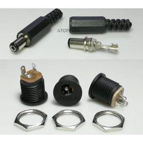 10 sets 5.5mm x 2.1mm / 2.5mm 12V 3A DC Power Male Plug + Female Socket Jack with Nut Panel Mount
