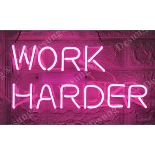 14“ Work Harder Pink Acrylic Custom Neon Light Lamp Sign Beer Handmade Real Glass Decorate Home Wall Room Windows Tube Artwork