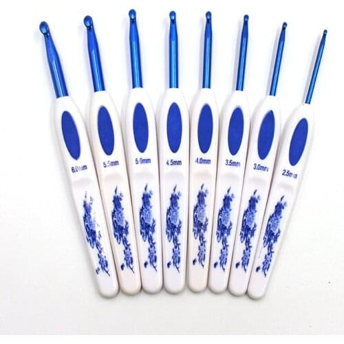 16pcs Blue and White Porcelain Handle Aluminum Knitting Needles Crochet Hooks Knitting Craft Crochet Hook Storage Bag Tool Set