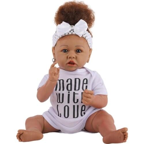 23inch Black Dark Skin African Reborn Baby Dolls Full Silicone Body Ealistic Handmade Newborn Reborn Babies Toddler Girls 85LE