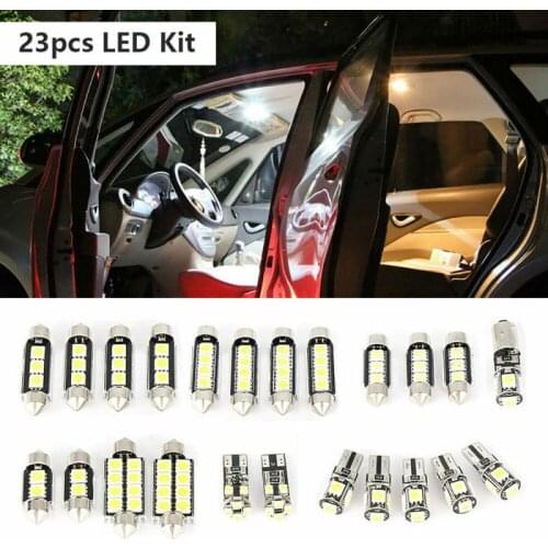 23Pcs Car Interior Bulb Inside LED T10 5050 White Light Dome Map Trunk License Plate Lamp Kit