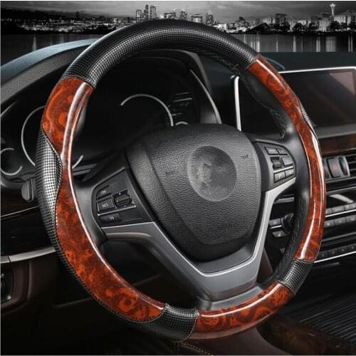4 color New high quality Car Steering Wheel Covers wood grain Mahogany Leather Wheel Protector Anti-Slip 38CM/15"