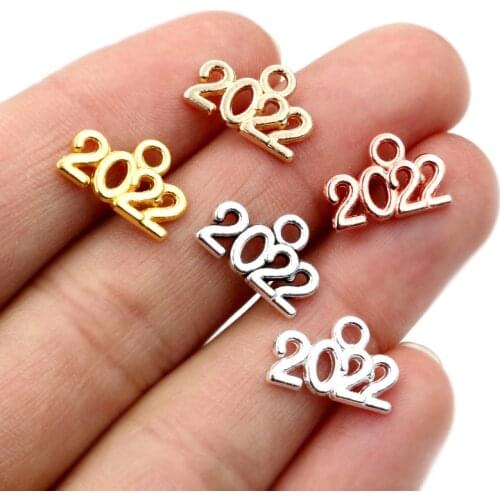 50pcs Year Number 2021 Pendant Charms DIY Jewelry Making Jewelry Finding Antique Silver Plated Rose Gold Plated 9x14mm