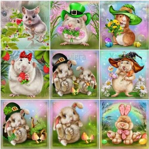 DIY Diamond Painting Cross Stitch Cartoon Mouse Rabbit Full Diamond Embroidery Mosaic Animal Hamster Squirrel Picture Kids Gift