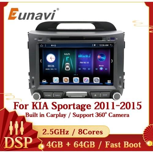 Eunavi Android 10 Car Radio Multimedia Player for KIA Sportage 2011 2012 2013 2014 2015 2 Din Car DVD Audio Stereo GPS 4G 64G