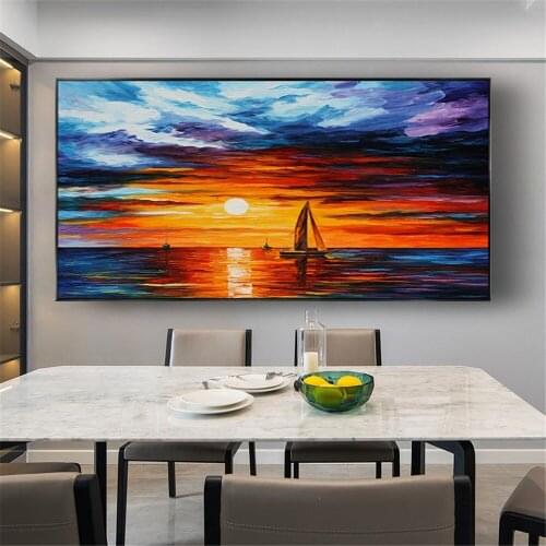 Large High Quality handmade Knife Oil Painting Handpainted Abstract Modern Canvas painting Home Decor Sea View Palette Picture