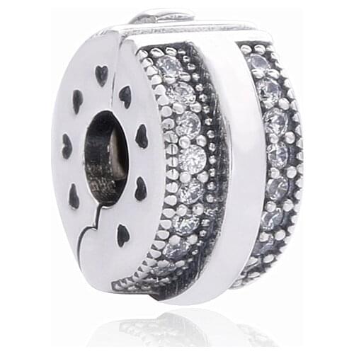 Free Shipping 925 Sterling Silver Sparkling Pavé Lines and Logo Clip Charm Fit Original Pandora Bracelet For Women DIY Jewelry